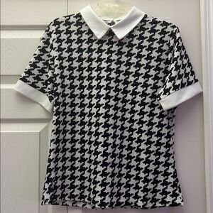 Black and White Houndstooth Collared Shirt